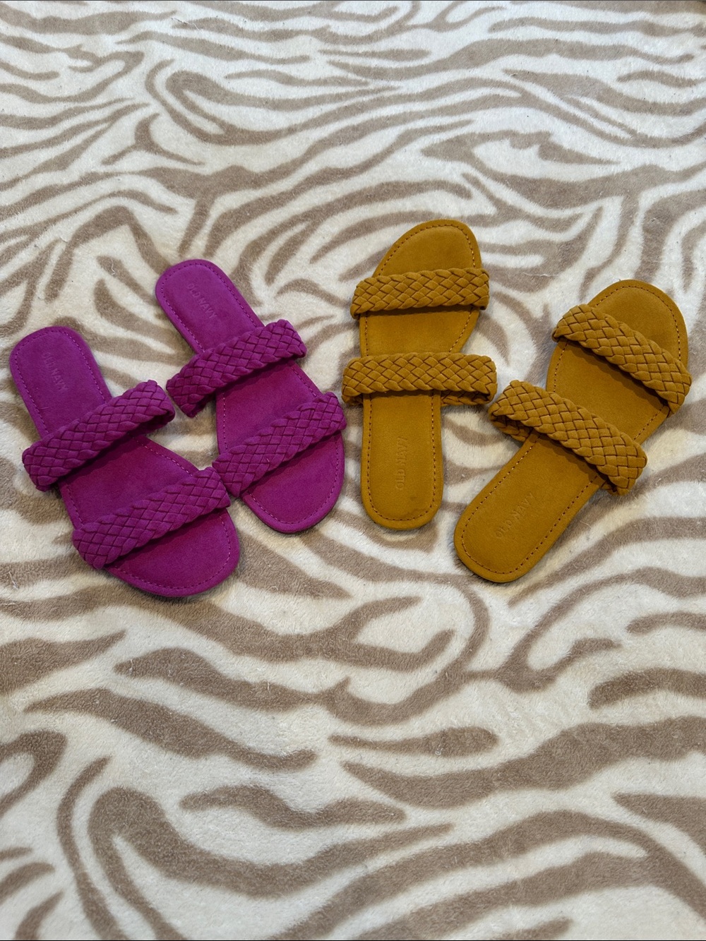Old Navy Braided Double-Strap Slide Sandals - Purple and Mustard